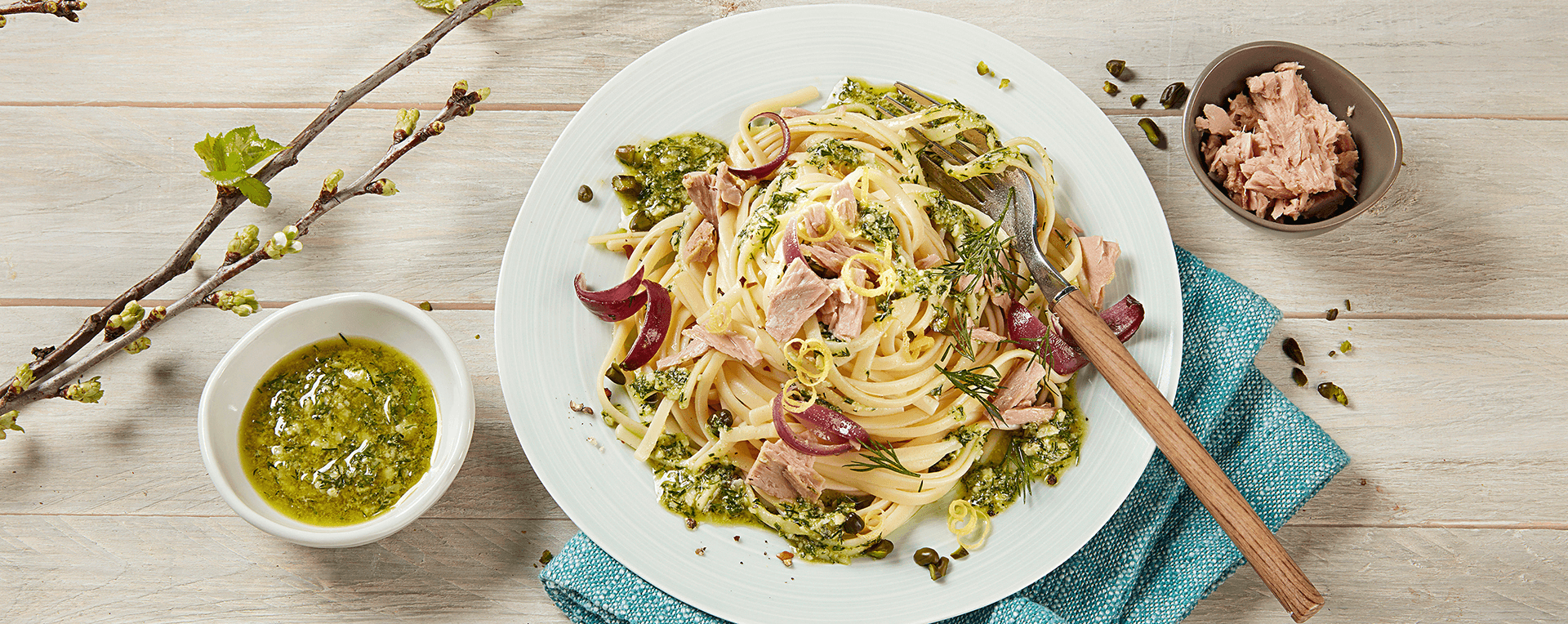 Zitronen-Pasta mit Thunfisch und Dillpesto Rezept - REWE.de