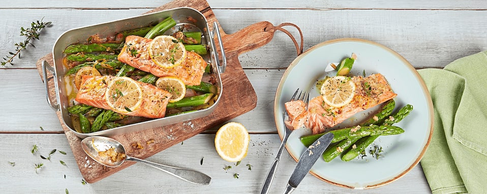 Honig-Senf-Lachs mit grünem Spargel