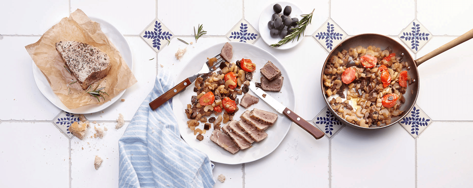 Thunfischfilet sizilianische Art mit süß-saurer Caponata Rezept - REWE.de