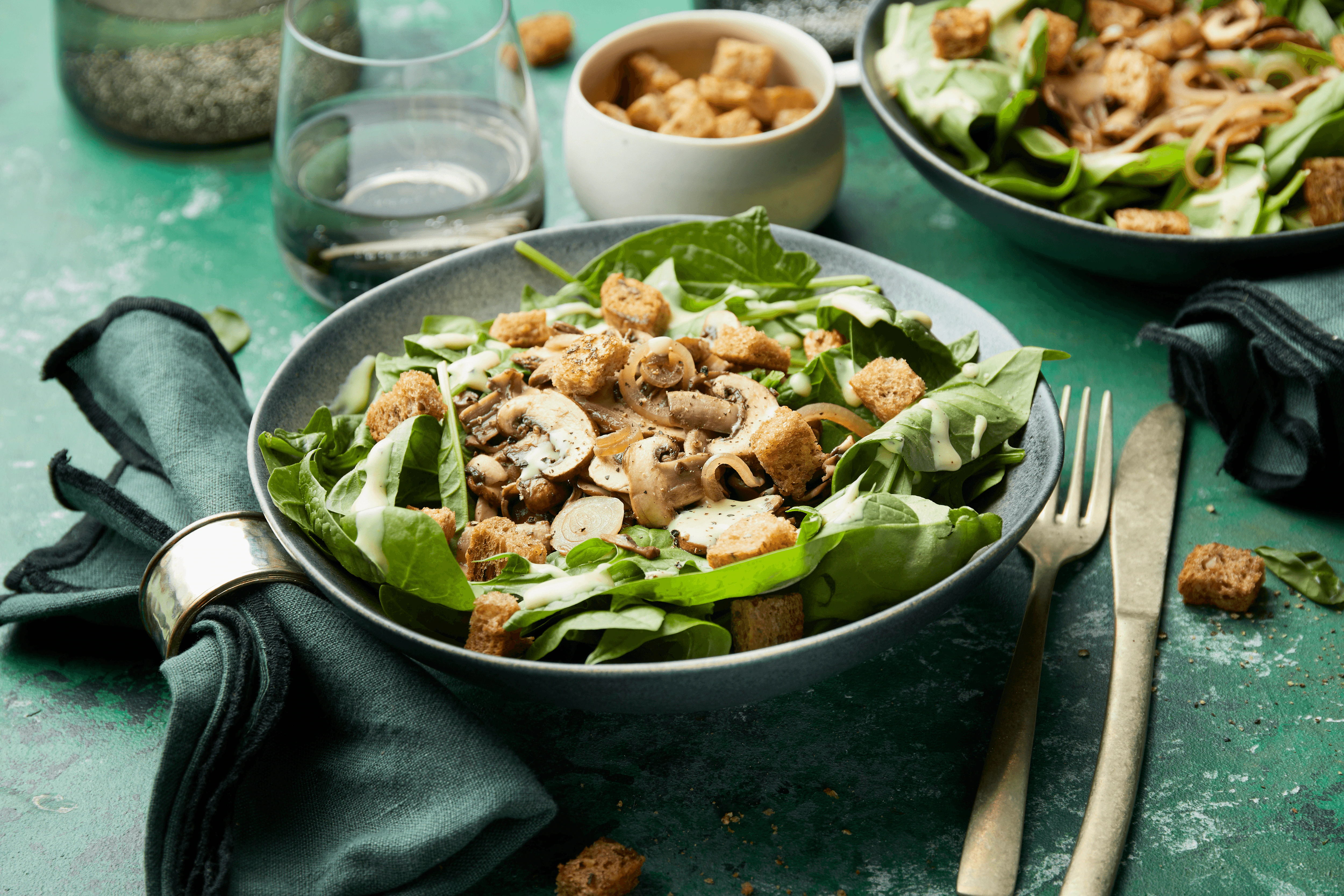 Veganer Pilz-Spinat-Salat