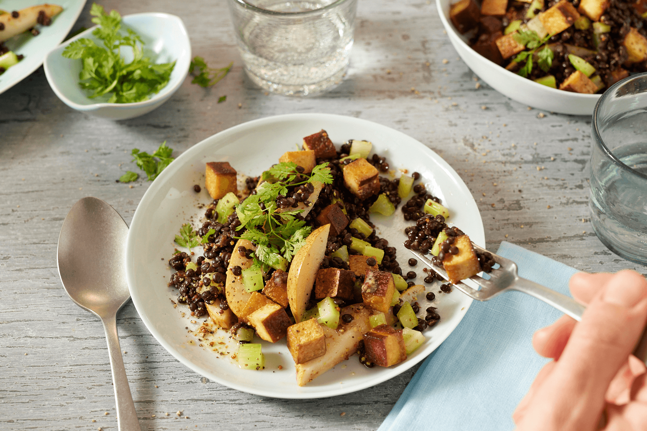 Belugalinsen-Salat mit Sellerie und Räuchertofu Rezept - REWE.de